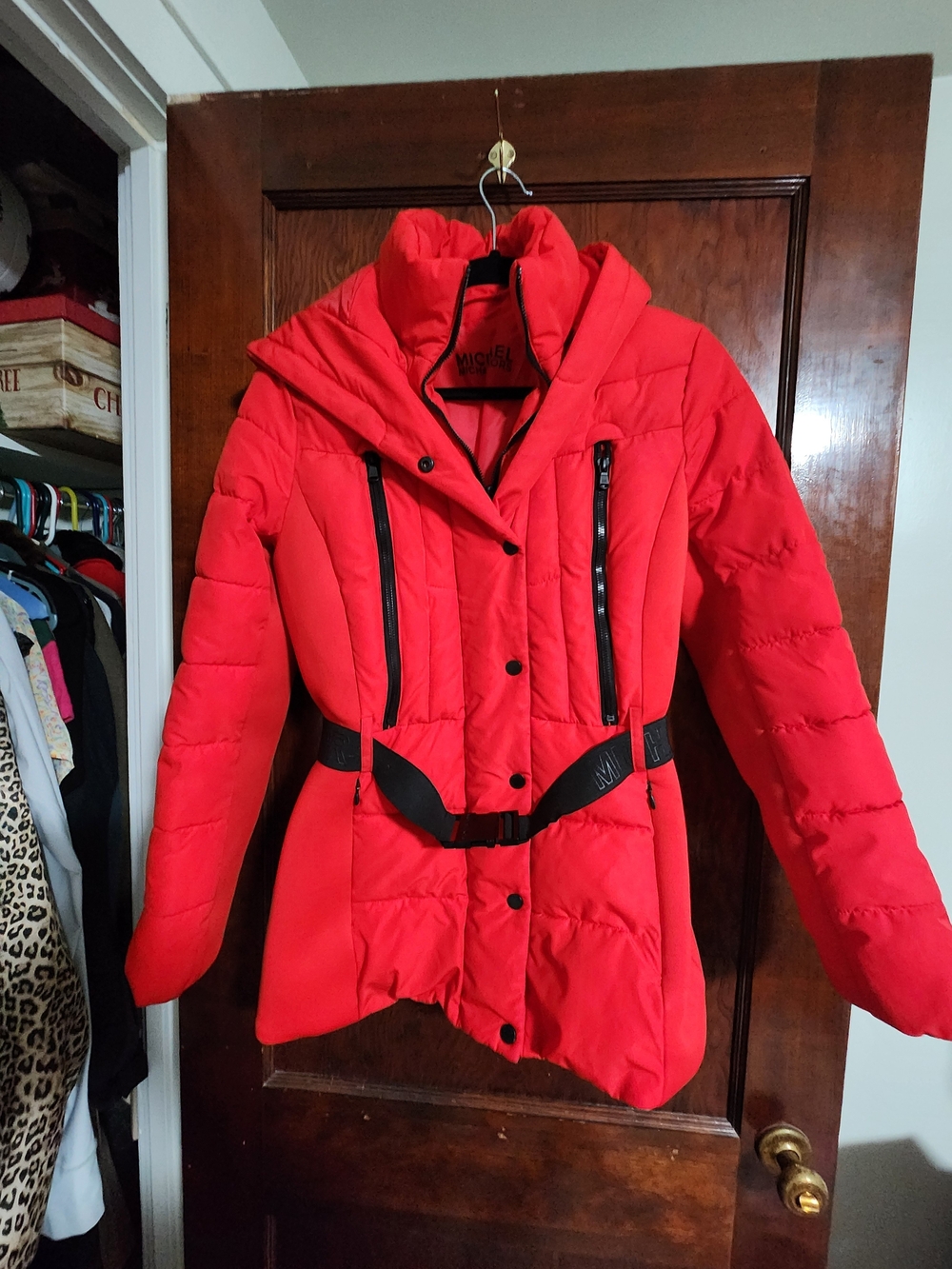 🔥 MICHAEL Michael Kors Belted Hooded Puffer Jacket - Size S
